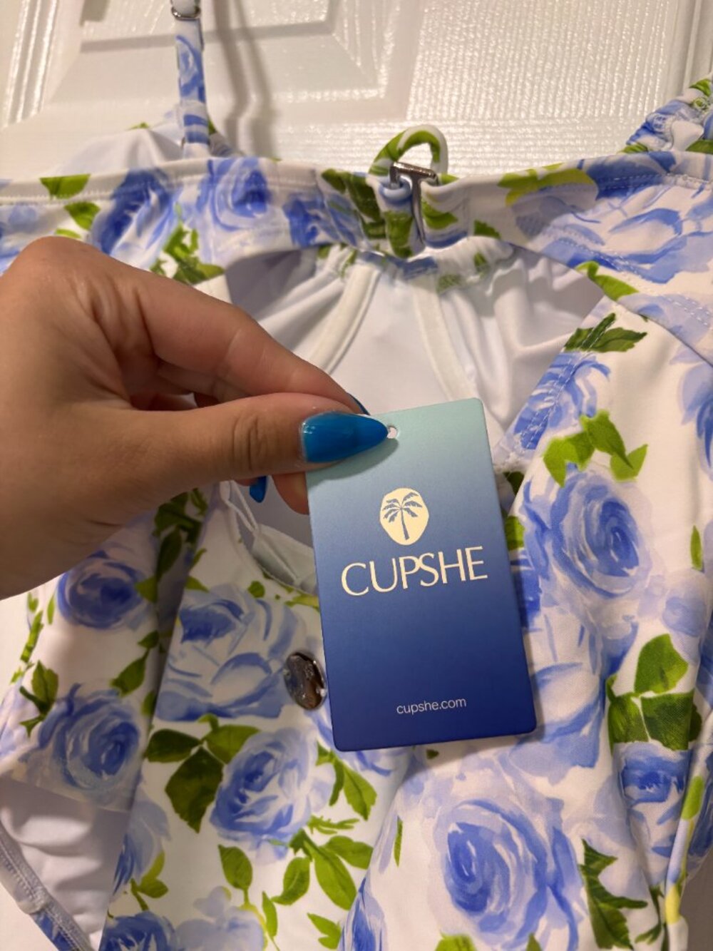 Blue Floral Underwire One-Piece Swimsuit | Blue and White Floral NWT (XL) - Picture 6 of 12